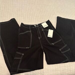 Rachel Paige Black Straight-Leg Cargo Jeans with White Contrast Stitching